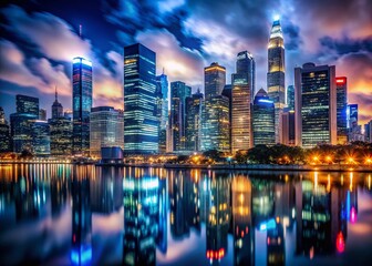 Obraz premium Night Cityscape, Countdown Timer, No Digital Effects, Urban Night Photography, Dark City Background