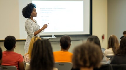 Engaging speaker addresses audience during a training session