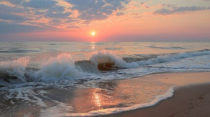 Fototapeta premium Tranquil twilight ocean scene with soft pastel skies and reflective deep blue waters