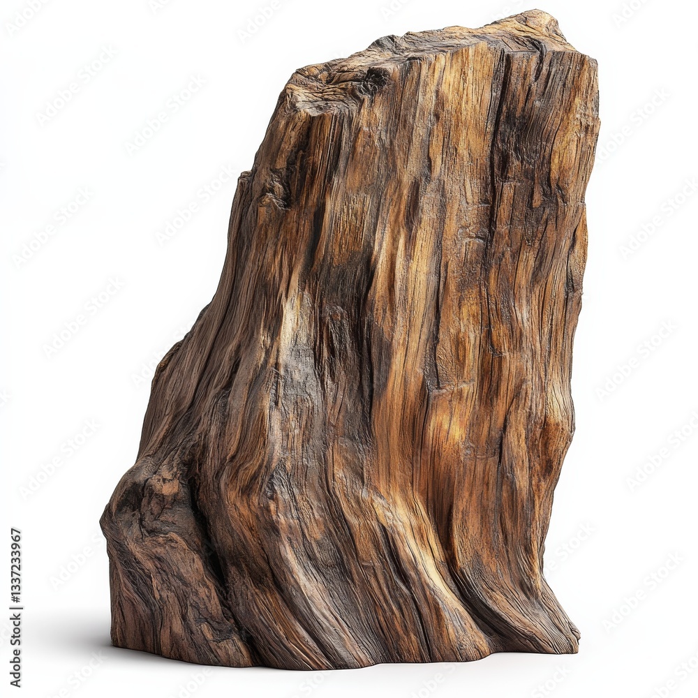 Poster Stunning Isolated View of Weathered Tree Trunk, Revealing Rich Texture and Patterns on Bright White Background