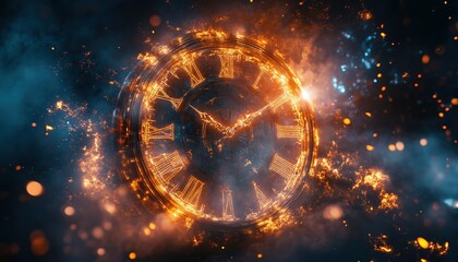 Distorted Clocks, Glowing Lights, And Smoke Effects In A Time Travel Or Back To The Future Artwork. Create A Rendered Image.