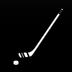 Hockey sticks and puck isolated on black background. Flat Icon. Sports Vector illustration
