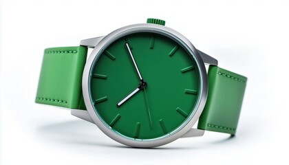 Stylish Green Watch With White Counter Face.An Elegant Timepiece With A Green Strap And A White Counter On The Face. Perfect For Any Occasion.