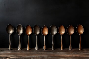 Vintage Spoons on Rustic Wooden Table