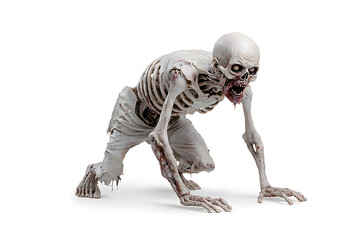 Fototapeta premium Realistic Terrifying Zombie Crawling Isolated On White Background. Halloween Horror 