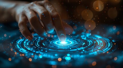 Woman s Hand Interacting With Futuristic Holographic Interface, Digital Transformation Concept