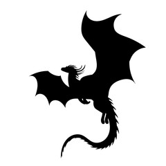 dragon flying silhouette vector on white background