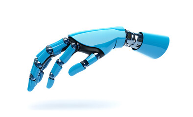 Close-up blue Robotic hand isolated on white background