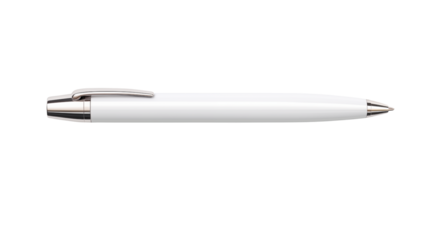 A close up shot of a white and silver pen lying horizontally on a black background in a studio shotisolated on transparent background	