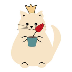 Nice cute cat with a flower on white background vector illustration 