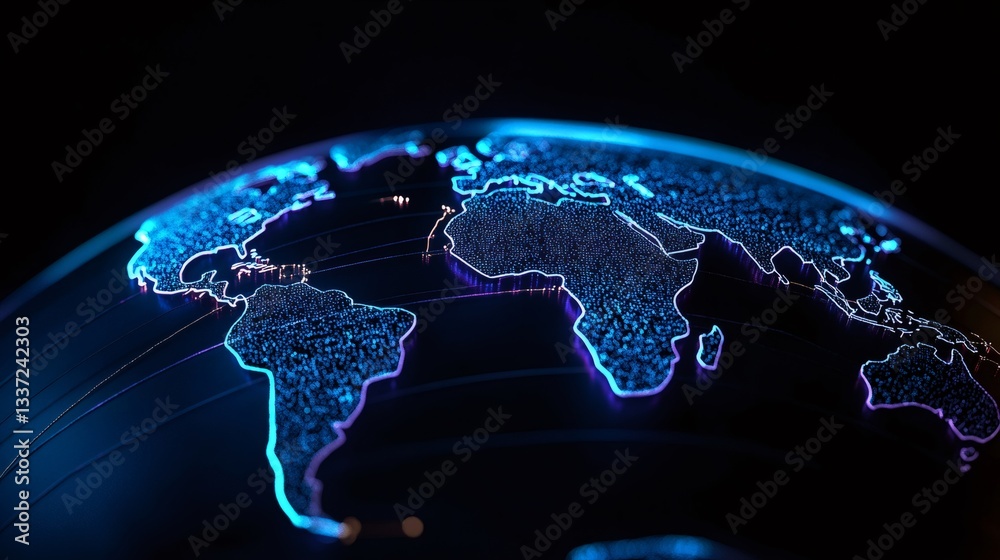 Wall mural planet earth glowing with futuristic digital data network connection