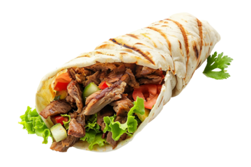 Juicy grilled shawarma sandwich isolated on transparent background
