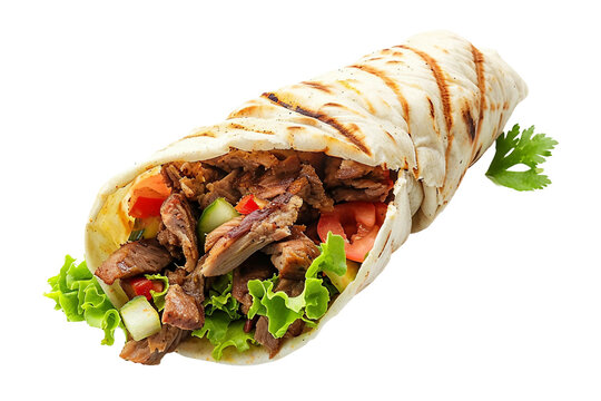 Juicy grilled shawarma sandwich isolated on transparent background