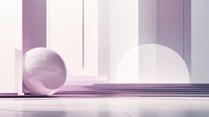 Minimalist interior scene, modern architecture, white and light purple, empty room, 3D render