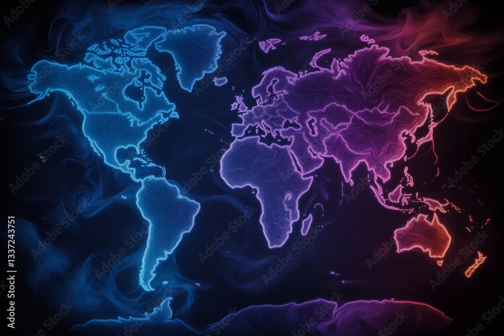 Aufkleber glowing world map showing international connections and global networks