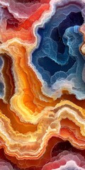 Obraz premium Natural agate fractal pattern with swirling mineral formations and colorful layers, highlighting organic symmetry, polished rock aesthetics, and gemstone textures