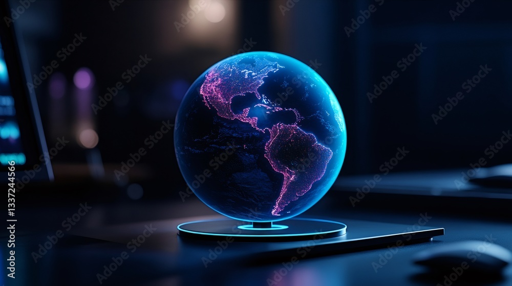 Aufkleber futuristic hologram of planet earth rotating on a desk in a technological environment