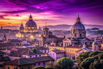 Obraz premium Panoramic Rome Cityscape: Monochrome Purple Urban Architecture