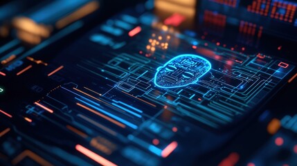 Obraz premium Futuristic AI interface with a holographic human head