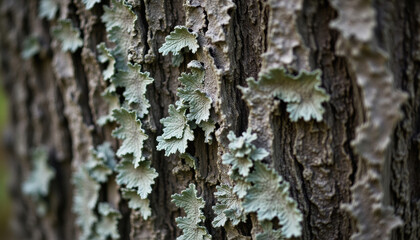 Macro of Lichen Texture on Old Bark with Realistic Pattern, Nature's Artistry