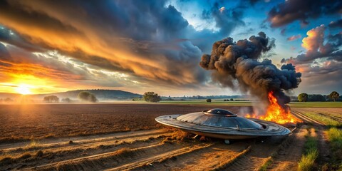 Panoramic View of UFO Crash Site: Smoking Debris Field