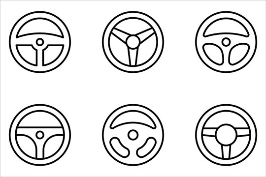 Steering wheel icon set, Car wheel vector icon, Car automobile steering wheels on white background