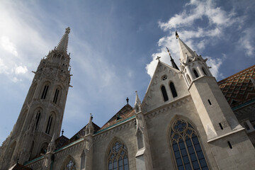 The Matthias Church in Budapest, showcasing its Gothic architecture with stunning details.