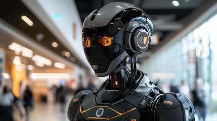 Fototapeta premium Futuristic AI Robot in Modern Studio: Advanced Robotics and Smart Technology