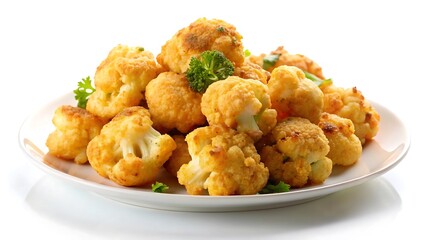 Fried Cauliflower Florets on a White Plate – Crispy and Golden