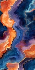 Fototapeta premium Natural agate fractal pattern with swirling mineral formations and colorful layers, highlighting organic symmetry, polished rock aesthetics, and gemstone textures