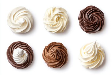 Collection set of white and chocolate whipped cream isolated on white or white background.