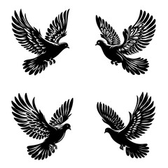 Fototapeta premium Set of 4 dove Wings Silhouette Illustration for Tattoo Design