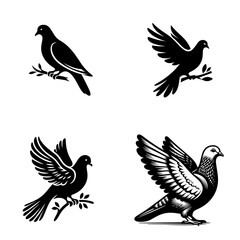 Obraz premium Elegant Bird Silhouettes with Floral Elements – Vintage Nature Illustration