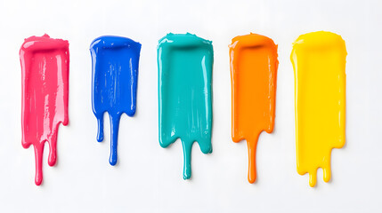 Colorful paint dripping from top isolated on white background