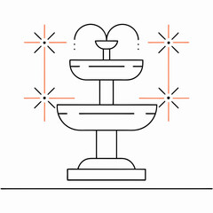 Fountain with water splashes vector icon in outline style