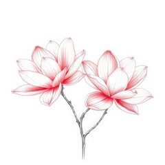 Fototapeta premium Beautiful blooming magnolia flowers with delicate pink accents on a slender branch in a serene, artistic setting