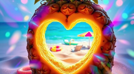 Pineapple sculpture frames a dreamy beach view reflecting summer vibes and joyful moments with friends and family