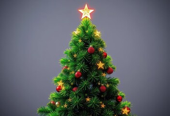 Obraz premium A vibrant green diamond-shaped Christmas tree adorned with a bright red star, sparkle, pattern