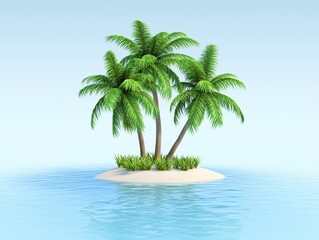Obraz premium Tropical island with palm trees surrounded by calm blue water under a clear sky