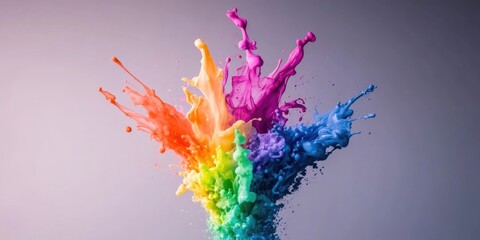 Obraz premium Vibrant explosion of colorful paint splash against gray background