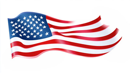 A waving US flag on a white background.