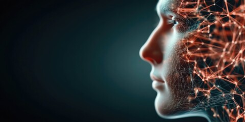 Obraz premium Conceptual art of human-machine interface with neural network visualization