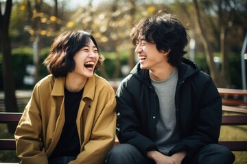 Fototapeta premium Chinese couple laughing adult love.