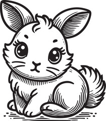 Cute Bunny Outline Vector Black and White Animal