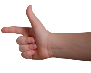 Creative hand gesture resembling a playful finger gun