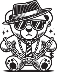 Gangster Teddy Bear Vector Outline