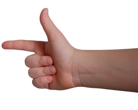 Creative hand gesture resembling a playful finger gun