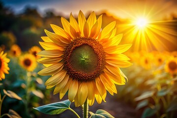 Obraz premium Radiant Sunflower: Vibrant Yellow Bloom in Golden Sunlight - Stock Photo