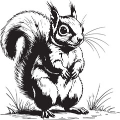 Squirrel Vector Outline Black and White Illustration