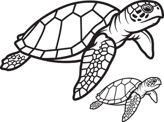 Naklejka premium Turtle Vector Outline Mother and Baby Sea Turtles